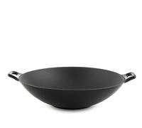 H&H Wok de hierro fundido esmaltado de 30 cm con 2 asas, compatible con inducción y todas las placas de cocción