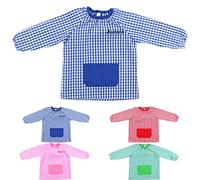 H HANSEL HOME Bata Escolar Baby con Nombre Bordado Personalizable Escolar Babi para Colegio Infantil Sin Botones Niño y Niña Elástica en Puño y Cuello 1-2 años
