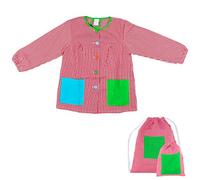 H HANSEL HOME Bata Escolar Infantil Baby Infantil de Cuadros Pequeños (Rojo, 6-7 años) + Bolsa y Mochila Escolar para Llevar Fiambreras