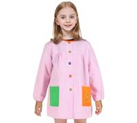 H HANSEL HOME Bata Escolar Infantil con Botones para 5-6 años, Babi Infantil Bata con dos Bolsillos Niño y Niña para Guarderia y Colegio - Rosa, Talla 4(5-6 años)