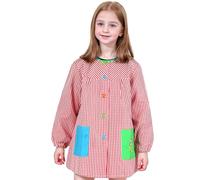 H HANSEL HOME Bata Escolar Infantil con Botones para 6-7 años, Babi Infantil Bata con dos Bolsillos Niño y Niña para Guarderia y Colegio - Rojo, Talla 5(6-7 años)