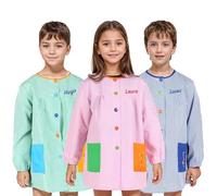 H HANSEL HOME Bata Escolar Infantil con Botones para 9-10 años, Babi Infantil Bata con dos Bolsillos Niño y Niña para Guarderia y Colegio - Talla 10(9-10 años), con Bordado Nombre Personalizable