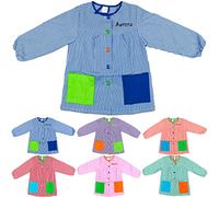 H HANSEL HOME Bata Escolar Infantil Multicolor Baby Infantil de Cuadros Pequeños - 9-10 años, con Bordado Nombre Personalizable