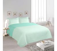 H HANSEL HOME Colcha Bouti Estampada Cama 140/150/160, 100% Microfibra Extra Suave, Bicolor Reversible, Cubrecama Fina, para Verano y Entretiempo, Incluye 2 Funda de Cojín - Verde Agua Liso 250x260