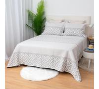 H HANSEL HOME Colcha Bouti Estampada Cama 80/90, 100% Microfibra Extra Suave, Bicolor Reversible, Cubrecama Fina, para Verano y Entretiempo, Incluye 1 Funda de Cojín - Geometría Gris 180x260