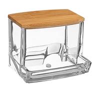 H HANSEL HOME Dispensador, Tarros, Caja de Hisopos de Algodón Acrílico, Contenedor de Hisopos de Algodón, Soportes de Acrílico, Tapa de Bambú, Transparente, para Cosméticos, Hisopos, 9,3 x 8 x 7,4 cm