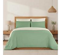 H HANSEL HOME Funda Nórdica Bicolor Cama 180 - 4 Piezas - 100% Microfibra Suave y Transpirable - Funda Edredón 260x240 cm, Bajera 180x200+30 cm, 2 Fundas de Almohada 50x80 cm - Verde - Blanco Crema