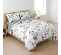 H HANSEL HOME Juego de Funda Nórdica Cama 150-4 Piezas - Microfibra Transpirable - Funda Edredón 220x240 cm, Bajera 150x200+30 cm, 2 Fundas de Almohada 50x75 cm - Estampada Floral Gris