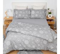 H HANSEL HOME Juego de Funda Nordica Microfibra de 4 Piezas para Cama 180 Suave Transpirable, Incluye 1 Funda Edredón 240x260cm, 1 Bajera 180x200+30cm, 2 Fundas de Almohada - Copos Nevados