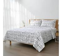 H HANSEL HOME Juego de Sábanas Cama 135, Juego Sábanas 135x190/200cm 4 Piezas, Microfibra Extra Suave, Sábanas Bajera Ajustable, Encimera, 2 Fundas de Almohada - Líneas Abstractas