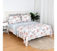 H HANSEL HOME Juego de Sábanas Cama 150, 150x190/200cm 4 Piezas, Microfibra Extra Suave, Sábanas Bajera Ajustable, Encimera, 2 Fundas de Almohada - Flores Rosas y Grises