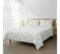 H HANSEL HOME Juego de Sábanas Cama 180, Juego Sábanas 180x190/200cm 4 Piezas, Microfibra Extra Suave, Sábanas Bajera Ajustable, Encimera, 2 Fundas de Almohada - Ramas Verdes