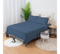 H HANSEL HOME Juego de Sábanas Cama 180cm 4 Piezas 100% Microfibra Transpirable Duradero Ultra Suave - Incluye 1 Encimera, 1 Bajera Ajustable y 2 Fundas de Almohada - Azul Oscuro