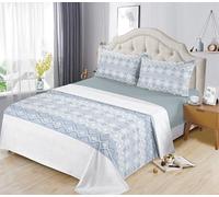 H HANSEL HOME Juego de Sábanas Cama 90 - 3 Piezas Microfibra Extra Suave 90x190/200cm - Sábana Bajera Ajustable, Encimera, 1 Funda de Almohada - Azul Estilo Mosaico