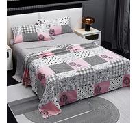 H HANSEL HOME Juego de Sábanas Cama 90, 90x190/200cm 3 Piezas, Microfibra Extra Suave, Sábanas Bajera Ajustable, Encimera, Funda de Almohada - Cuadros Rosados