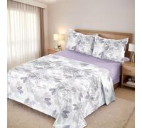 H HANSEL HOME Juego de Sábanas Cama 90, Juego Sábanas 90x190/200cm 3 Piezas, Microfibra Extra Suave, Sábanas Bajera Ajustable, Encimera, 1 Funda de Almohada - Juego Sábanas Estampado Flores Moradas