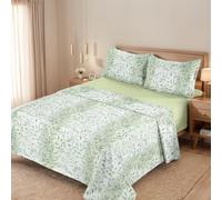 H HANSEL HOME Juego de Sábanas Cama 90x190/200cm - 3 Piezas en Microfibra Extra Suave con Bajera Ajustable, Encimera y Funda de Almohada - Estampado Hojas Verdes