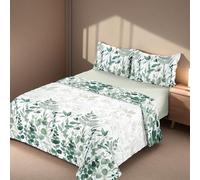 H HANSEL HOME Juego de Sábanas de Microfibra 3 Piezas para Cama 90cm Transpirable - Incluye 1 Encimera, 1 Bajera Ajustable y 1 Funda de Almohada - Hoja Verde