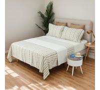 H HANSEL HOME Juego de Sábanas de Microfibra 3 Piezas para Cama 90cm Transpirable - Incluye 1 Encimera, 1 Bajera Ajustable y 1 Funda de Almohada - Rama Verde