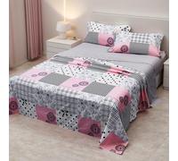 H HANSEL HOME Juego de Sábanas de Microfibra 4 Piezas para Cama 180cm Transpirable - Incluye 1 Encimera, 1 Bajera Ajustable y 2 Fundas de Almohada - Rosa Cuadrado