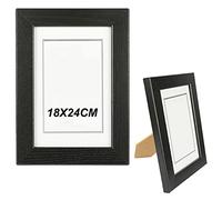H HANSEL HOME Marco de Fotos 18 x 24 cm Negro Hecho de Madera Panel de Cristal Marco de Fotos para Decoracion