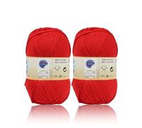 H HANSEL HOME Ovillo de Algodón Premium 100% Natural - Perfecto para Tejer y Ganchillo, Ideal para Crochet y Amigurumi, Rojo, 100gr, 220m, Pack de 2pcs