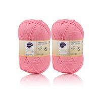 H HANSEL HOME Ovillo de Algodón Premium 100% Natural - Perfecto para Tejer y Ganchillo, Ideal para Crochet y Amigurumi, Rosa Chicle, 100gr, 220m, Pack de 2pcs