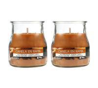 H HANSEL HOME Vela Perfumada en Vaso de Yogurt - Duración de 24 Horas, 7 x 6 cm, Canela en Rama, 100g x 2 unidades
