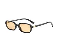 H HELMUT JUST Gafas de sol retro rectangulares para mujer Vintage Fashion Trendy Funny Small 90s Square Sunnies (Negro brillante/Té claro)
