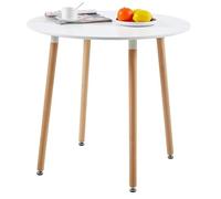 H.J WeDoo Cocina Mesa de Comedor, Estilo escandinavo Ronda Mesa y Patas de Madera de Haya, 80 * 72 cm, Color Blanco