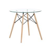 H.J WeDoo Cocina Mesa de Comedor Mesa de Cristal, Estilo escandinavo Ronda Mesa y Patas de Madera de Haya, 80 * 75 cm, Templado Cristal
