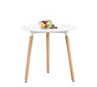 H.J WeDoo Cocina Mesa de Comedor, Moderno Ronda Mesa y Patas de Madera de Haya, 80 * 80 * 72 cm, Color Blanco