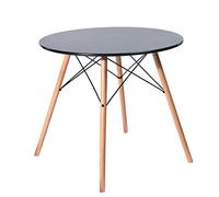 H.J WeDoo Estilo Escandinavo Mesa de Comedor Redonda,Mesa Tower Moderna y Patas de Madera de Haya, 80 * 75 cm, Negro