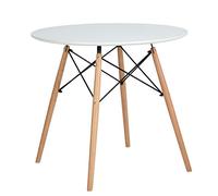 H.J WeDoo Estilo Escandinavo Mesa de Comedor Redonda,Mesa Tower Moderna y Patas de Madera de Haya, 80 * 75 cm, Blanco