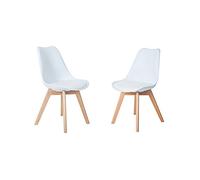 H.J WeDoo - Juego de 2 sillas escandinavas, patas de madera de haya y asiento acolchado, estilo nórdico, blanco