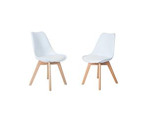H.J WeDoo - Juego de 2 sillas escandinavas, patas de madera de haya y asiento acolchado, estilo nórdico, blanco