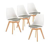 H.J WeDoo - Juego de 4 Sillas de Comedor y Cocina Escandinavas Clásicas con Cojín de Cuero Gris y Madera de Haya Maciza, Blanco y Gris