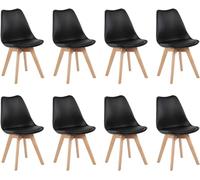 H.J WeDoo - Juego de 8 Sillas Escandinavas de Comedor y Cocina, Sillas Nórdicas con Patas de Haya Maciza Natural y Cojín de Asiento de Suave Piel de PU Negra