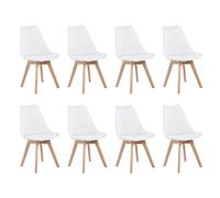 H.J WeDoo - Juego de 8 Sillas Escandinavas de Comedor y Cocina, Sillas Nórdicas con Patas de Haya Maciza Natural y Cojín de Asiento de Suave Piel de PU Blanca