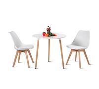 H.J WeDoo Juego de comedor con 1 mesa 2 sillas blancas mesa de madera y silla escandinava mesa de comedor conjunto para comedor cocina jardín