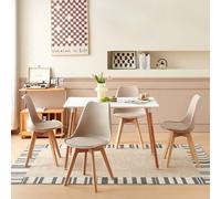 H.J WeDoo Juego de comedor con 4 sillas, mesa de cocina rectangular blanca y juego de 4 sillas de comedor, para salón, cocina, oficina (mesa de 110 x 70 cm + 4 sillas caqui)