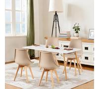 H.J WeDoo Juego de comedor con 4 sillas, mesa de cocina rectangular y juego de 4 sillas de comedor, para salón, cocina, oficina (mesa de 160 x 80 cm, 4 sillas de color caqui)