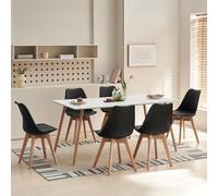 H.J WeDoo Juego de comedor con 6 sillas, mesa de cocina rectangular y 6 sillas de comedor, para salón, cocina, oficina (mesa de 160 x 80 cm + 6 sillas negras)