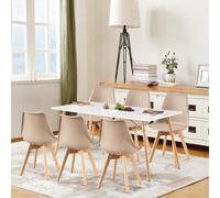 H.J WeDoo Juego de comedor con 6 sillas, mesa de cocina rectangular y 6 sillas de comedor, para salón, cocina, oficina (mesa de 160 x 80 cm y 6 sillas de color caqui)