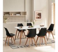 H.J WeDoo Juego de comedor con 6 sillas, mesa de cocina rectangular y 6 sillas de comedor, para salón, cocina, oficina (mesa de 160 x 80 cm + 6 sillas negras)