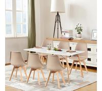 H.J WeDoo Juego de comedor con 6 sillas, mesa de cocina rectangular y 6 sillas de comedor, para salón, cocina, oficina (mesa de 160 x 80 cm y 6 sillas de color caqui)