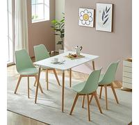H.J WeDoo Juego de comedor con mesa de cocina rectangular y 4 piezas (mesa blanca + 4 sillas de color verde helado)