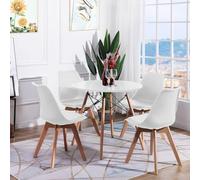 H.J WeDoo Juego de mesa redonda de comedor con 4 sillas blancas, para cocina, comedor, oficina