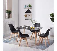 H.J WeDoo - Juego de mesa y sillas de comedor rectangular moderna de MDF de 110 cm con 4 sillas para comedor, cocina, sala de estar, negro
