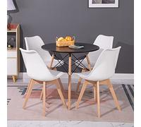 H.J WeDoo Juego de mesa y sillas, mesa negra con 4 sillas blancas para comedor, cocina, salón